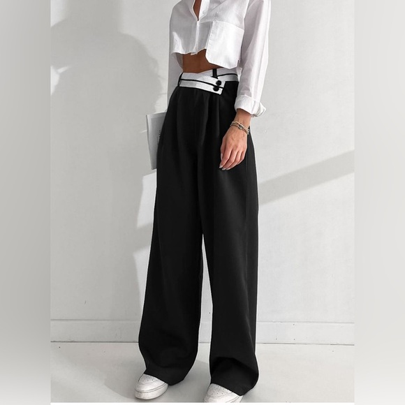 Asymmetrical Contrast Waistband Wide Leg Dress Pants
Size L - Picture 4 of 6